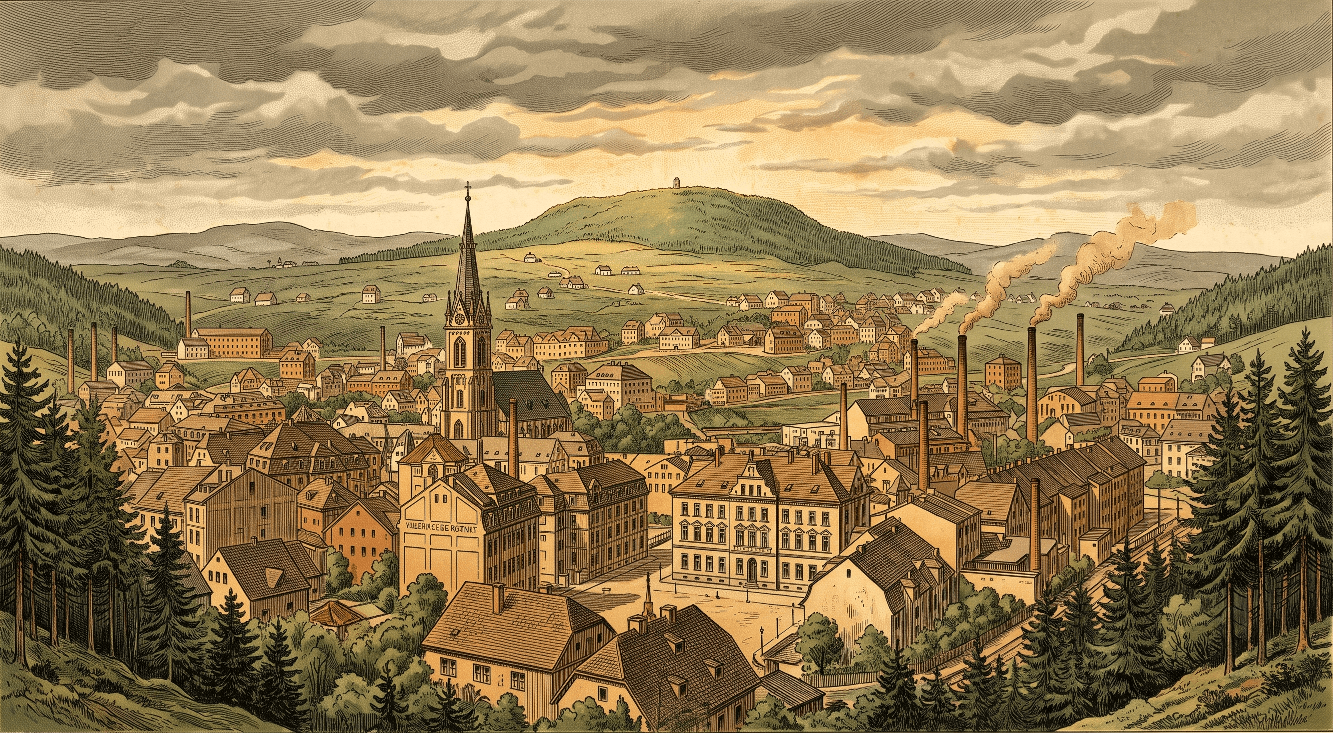 Weipert (Vejprty) — Panoramablick über die Stadt im Erzgebirge, circa 1905