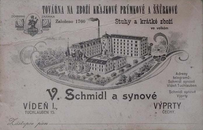 Firmenpostkarte W. Schmidl a synové, gegr. 1760