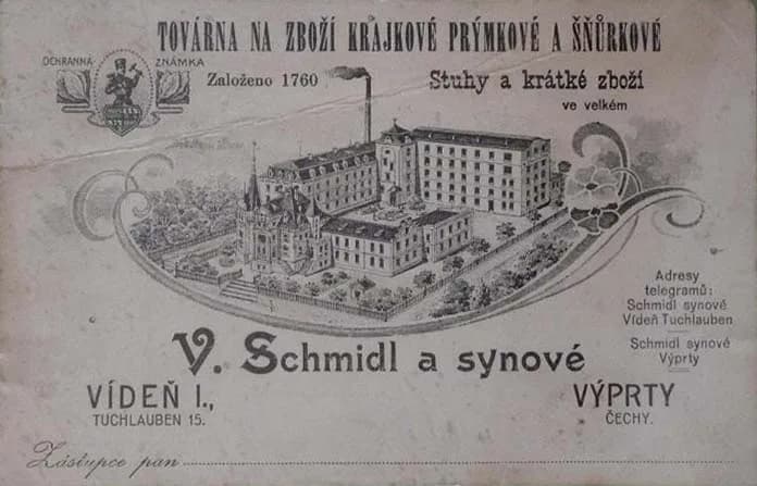 Firmenpostkarte W. Schmidl a synové, gegr. 1760