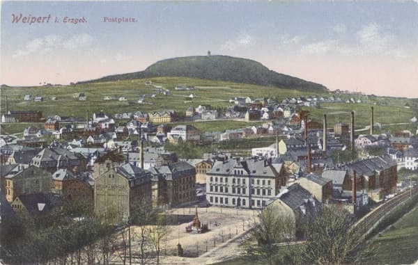 Weipert i. Erzgeb. — Postplatz, historische Ansichtskarte
