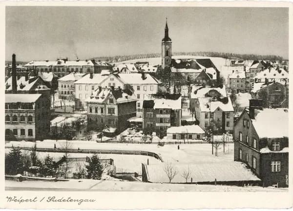 Weipert / Sudetengau — Winterpanorama mit Kirche, Ansichtskarte